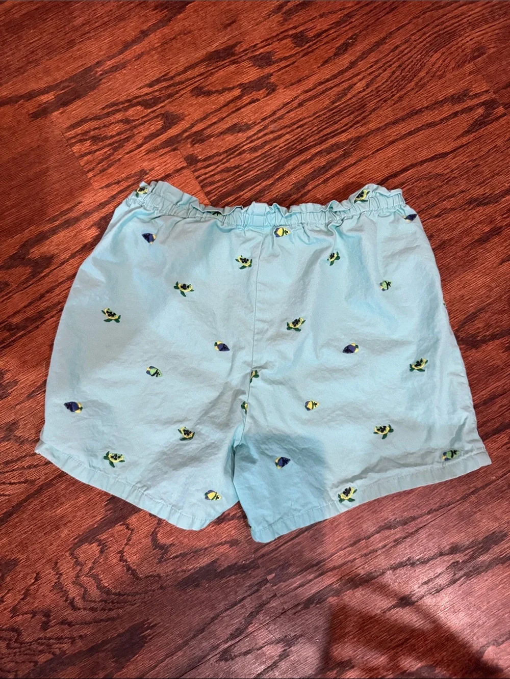 Gymboree Aqua Blue Kids Shorts with Fish & Turtle Multicolor Embroidery size 10